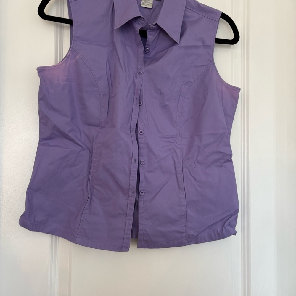 Dressbarn Women Small Purple Collared Sleeveless Button-Down Blouse Top Shirt